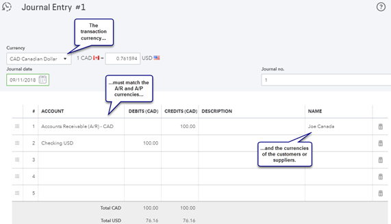 Mixed Currency Journal Entries