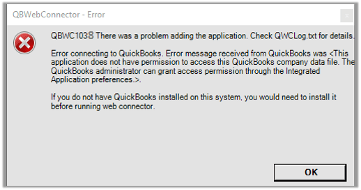 QuickBooks Web Connector Error 1038