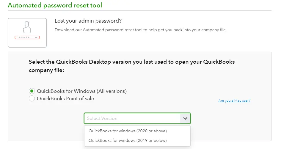 Automated password reset tool screenshots