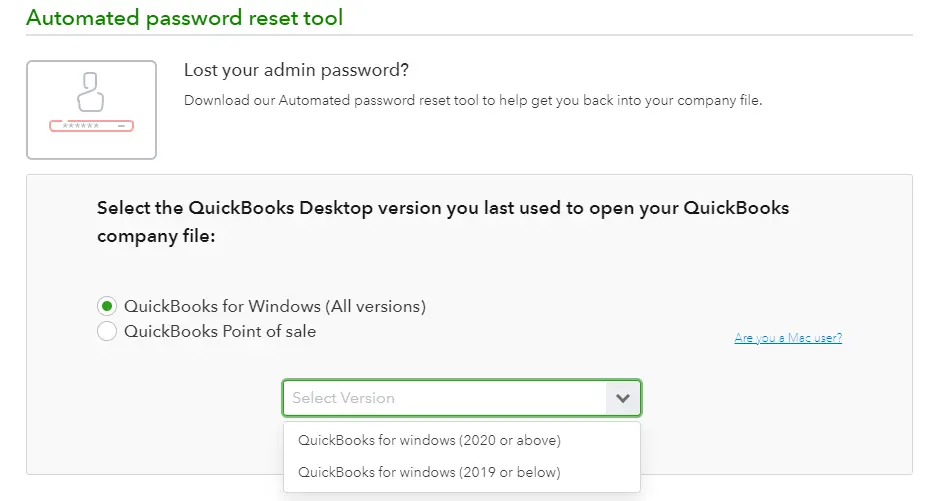 How to Use QuickBooks Automated Password Reset Tool Automated password reset tool screenshots