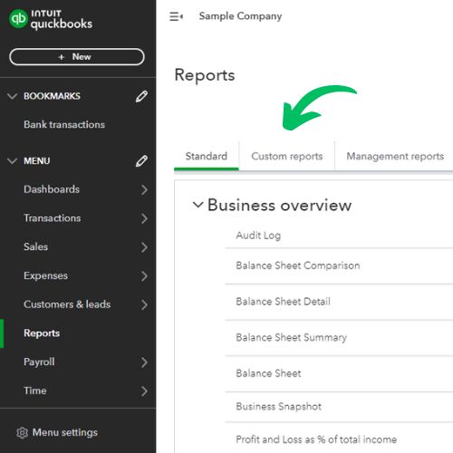 Open QuickBooks Reports by using Business View
