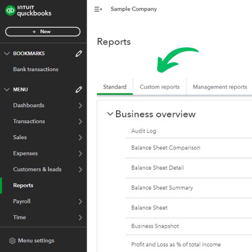 Open QuickBooks Reports by using Business View