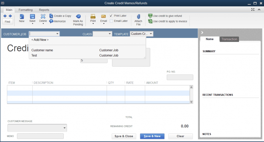 QuickBooks Customer Job