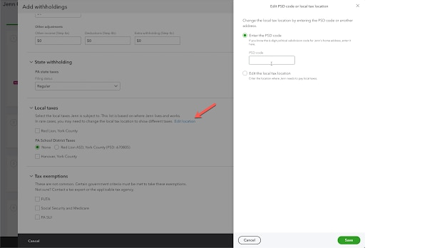 QuickBooks Online Payroll Employee Tax Setting Flexibility Make Changes to the Local Tax Settings of an Employee