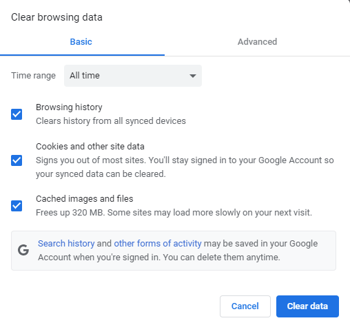 Clear Chrome history screenshots