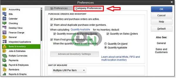 Preferences tab