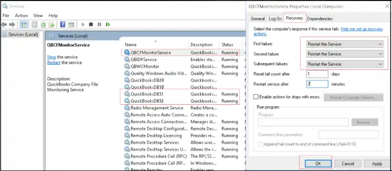 restart the QuickBooksDBXX Service