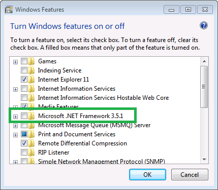 Enable the Microsoft .NET 3.5 Screenshots
