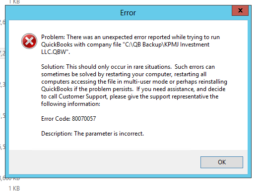 quickbooks error code 80070057 the parameter is incorrect