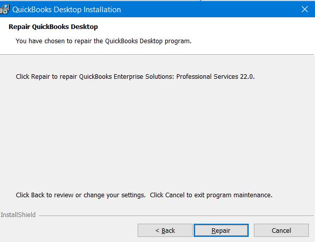 Repair QuickBooks Button Wizard Screenshots