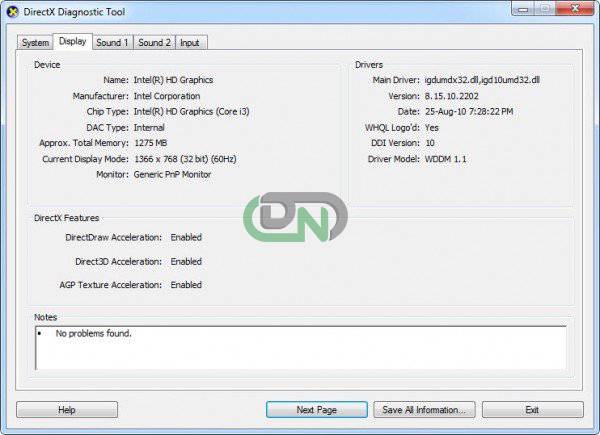 DirectX diagnostic tool