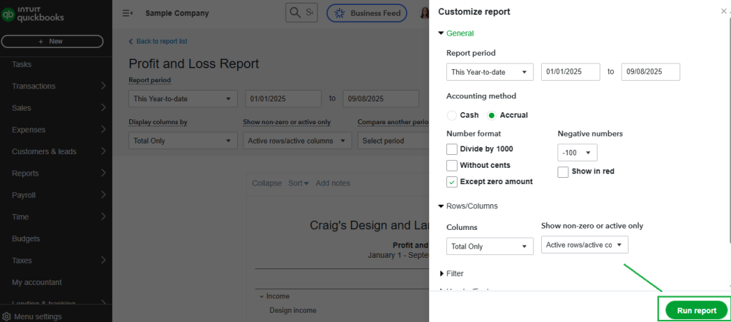 view the profit and loss report by year in QuickBooks