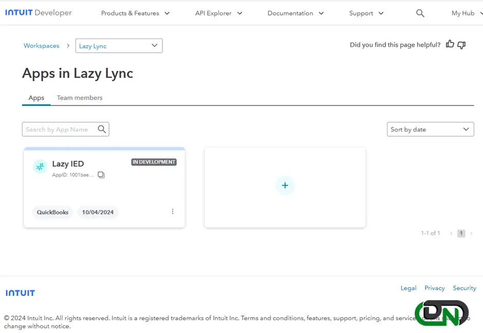 Intuit Developer Workspace Account