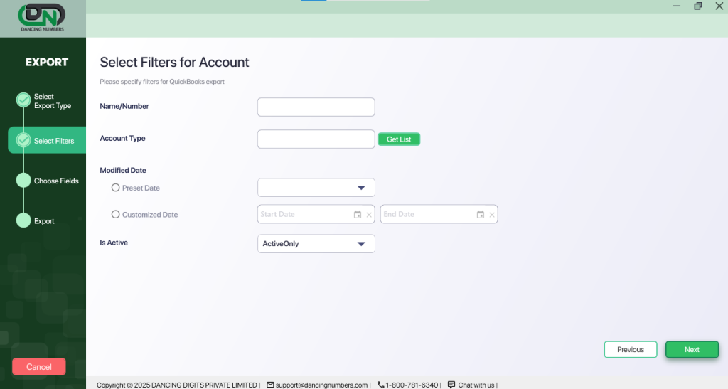 Select Filters for Account