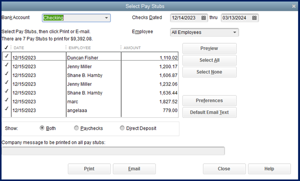 Select Pay Stubs