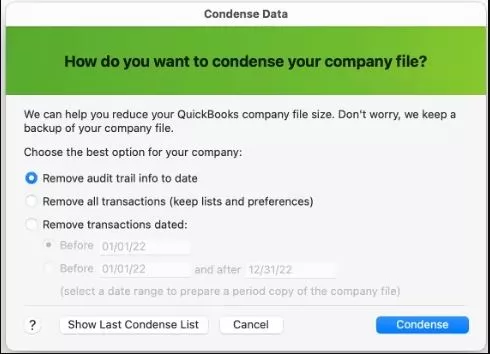 QuickBooks Mac Plus 2023 Condense Data