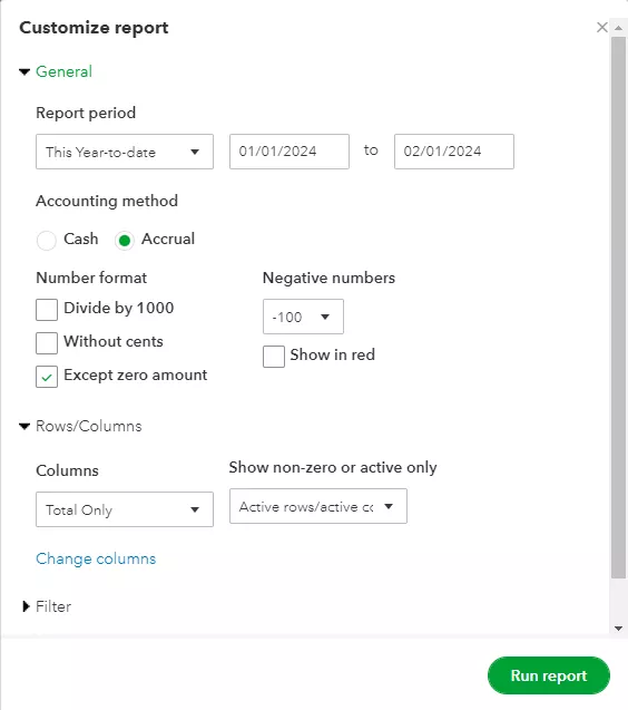 QuickBooks Online Reports: An Overview customization menu