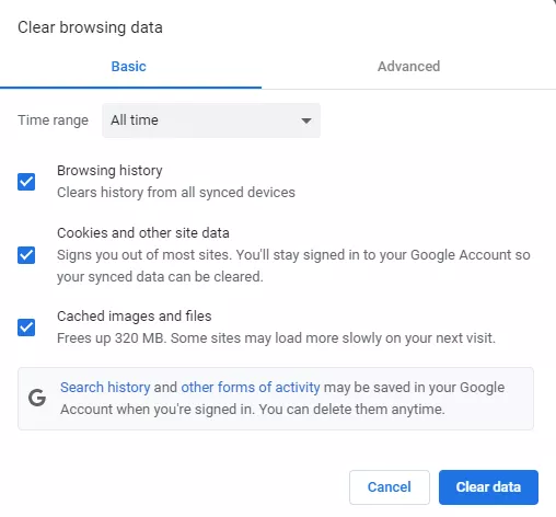 Clear Chrome History Screenshots