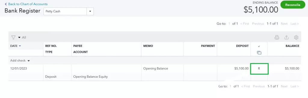 Navigate To The Reconcile Status Column After Finding The Transaction