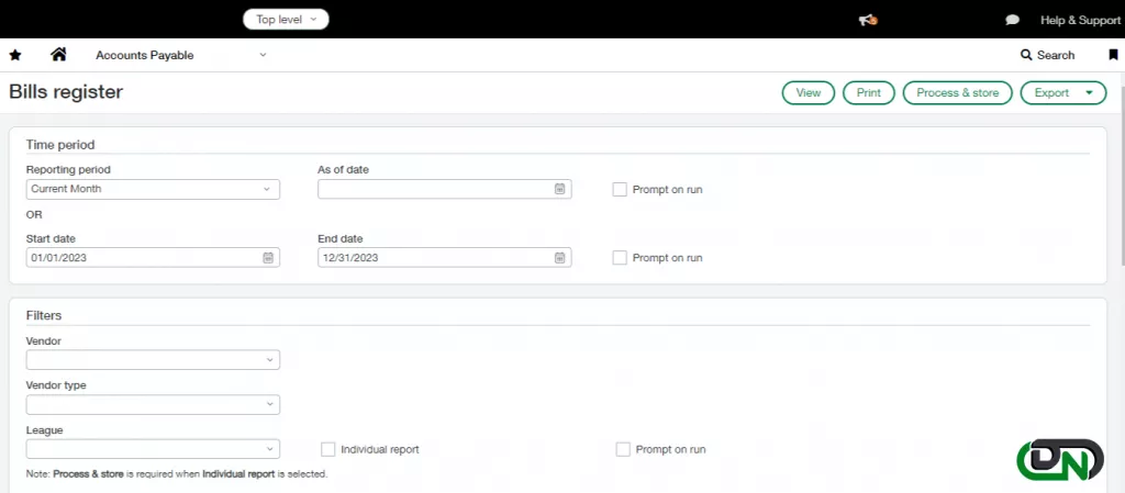 Export billing details using the bills register in Sage Intacct